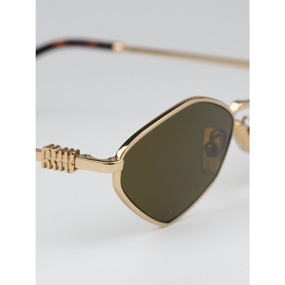 NEW Miu Miu MU56ZS 5AK09Z Gold Dark Brown Geometric Unisex Sunglasses MU 56ZS - Picture 7 of 14